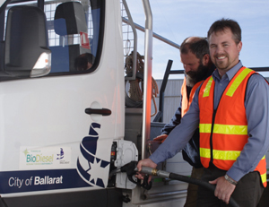 City of Ballarat staff fills up a council vehicle with biodiesel